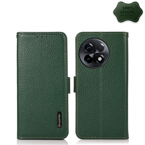 OnePlus Ace 2 5G KHAZNEH Side-Magnetic Litchi Genuine Leather RFID Phone Case - Green