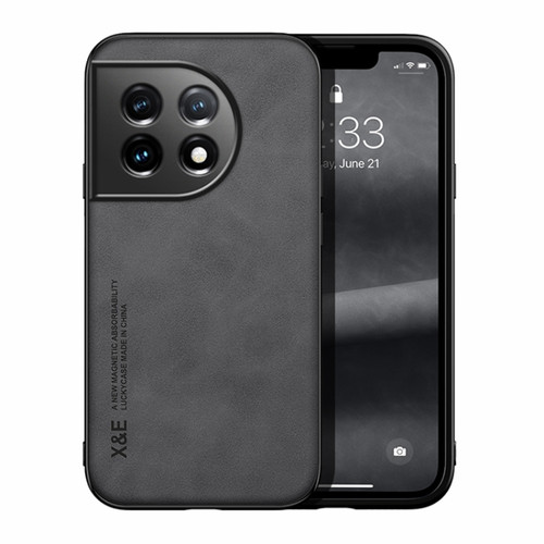 OnePlus Ace 2 Lamba Skin Feel Magnetic Leather Phone Case - Dark Grey