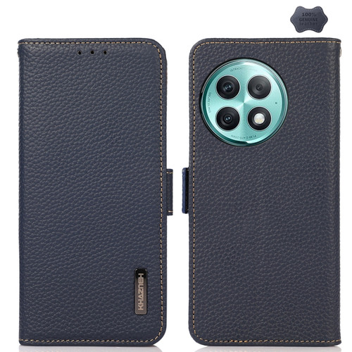 OnePlus Ace 2 Pro KHAZNEH Side-Magnetic Litchi Genuine Leather RFID Phone Case - Blue
