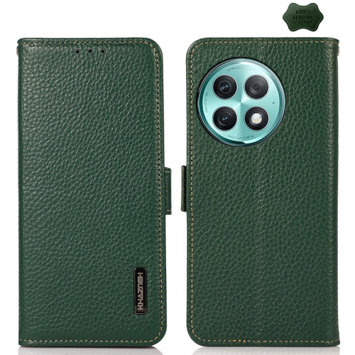 OnePlus Ace 2 Pro KHAZNEH Side-Magnetic Litchi Genuine Leather RFID Phone Case - Green
