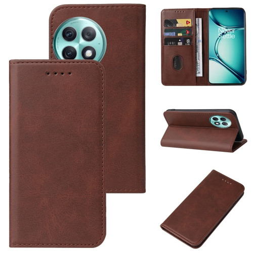 OnePlus Ace 2 Pro Magnetic Closure Leather Phone Case - Brown