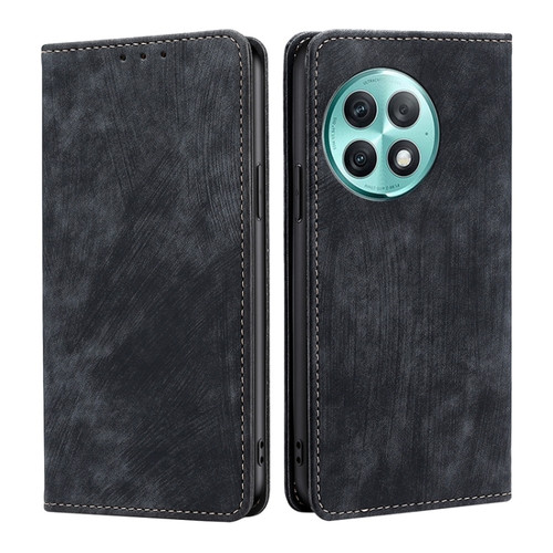 OnePlus Ace 2 Pro RFID Anti-theft Brush Magnetic Leather Phone Case - Black