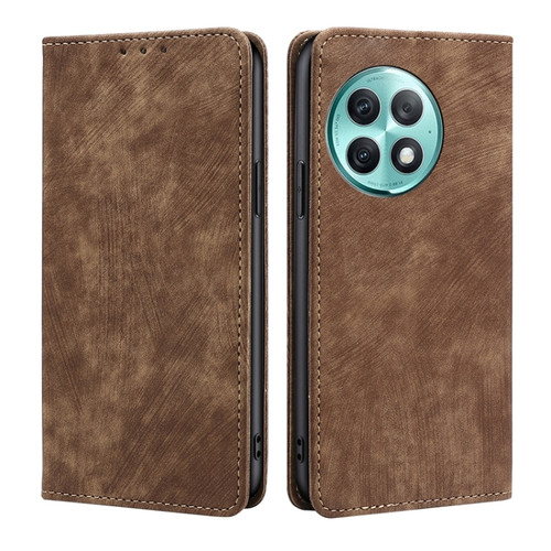 OnePlus Ace 2 Pro RFID Anti-theft Brush Magnetic Leather Phone Case - Brown