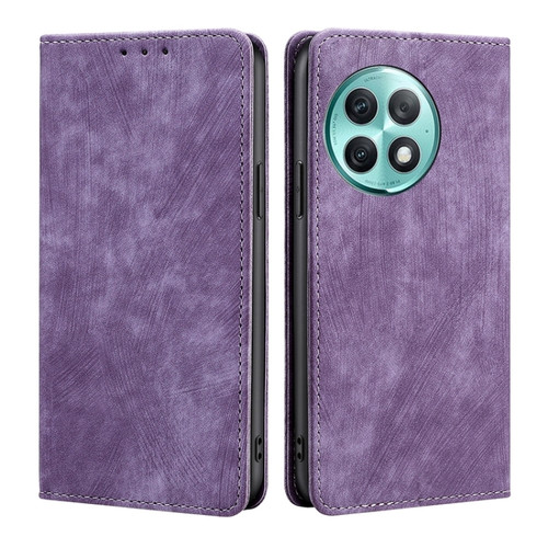 OnePlus Ace 2 Pro RFID Anti-theft Brush Magnetic Leather Phone Case - Purple