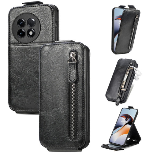 OnePlus Ace 2 Zipper Wallet Vertical Flip Leather Phone Case - Black