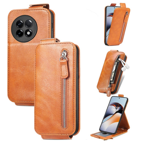 OnePlus Ace 2 Zipper Wallet Vertical Flip Leather Phone Case - Brown