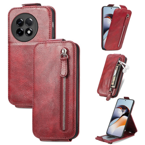 OnePlus Ace 2 Zipper Wallet Vertical Flip Leather Phone Case - Red