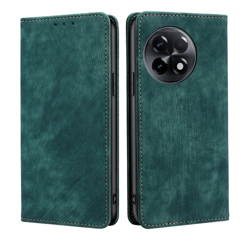 OnePlus Ace 2/11R RFID Anti-theft Brush Magnetic Leather Phone Case - Green