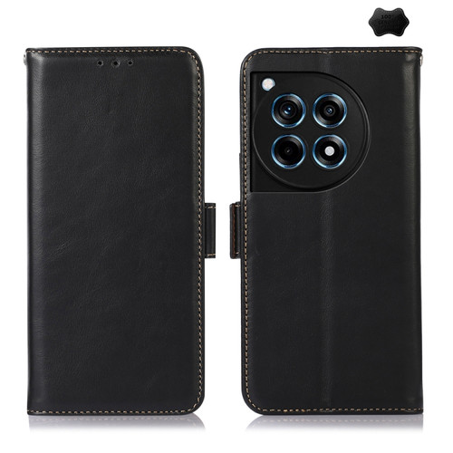 OnePlus Ace 3 / 12R Magnetic Crazy Horse Texture Genuine Leather RFID Phone Case - Black