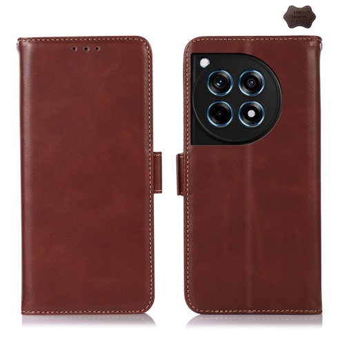 OnePlus Ace 3 / 12R Magnetic Crazy Horse Texture Genuine Leather RFID Phone Case - Brown