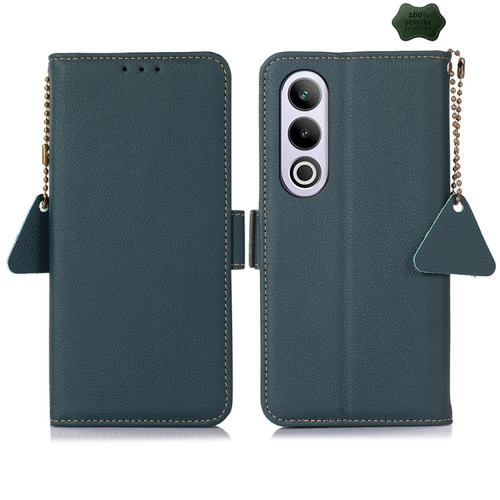 OnePlus CE4 5G Global Side-Magnetic TJ Genuine Leather RFID Phone Case - Green