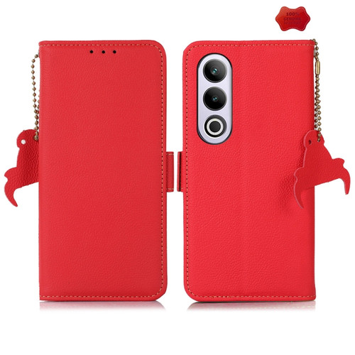 OnePlus CE4 5G Global Side-Magnetic TJ Genuine Leather RFID Phone Case - Red