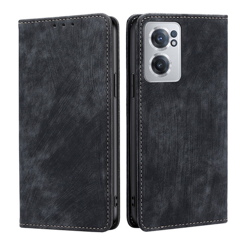 OnePlus Nord CE 2 5G RFID Anti-theft Brush Magnetic Leather Phone Case - Black