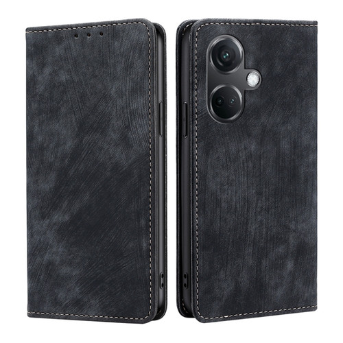 OnePlus Nord CE3 5G RFID Anti-theft Brush Magnetic Leather Phone Case - Black