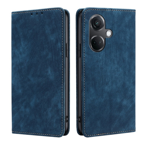 OnePlus Nord CE3 5G RFID Anti-theft Brush Magnetic Leather Phone Case - Blue