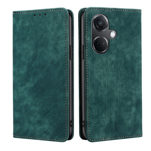 OnePlus Nord CE3 5G RFID Anti-theft Brush Magnetic Leather Phone Case - Green