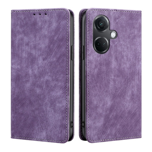 OnePlus Nord CE3 5G RFID Anti-theft Brush Magnetic Leather Phone Case - Purple