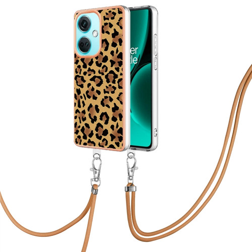 OnePlus Nord CE3 Electroplating Dual-side IMD Phone Case with Lanyard - Leopard Print