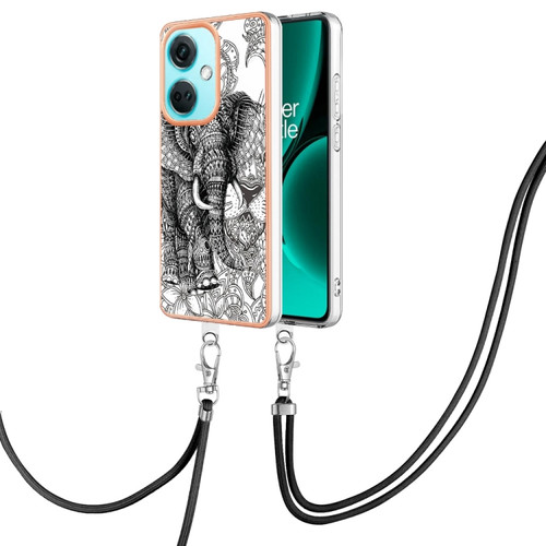 OnePlus Nord CE3 Electroplating Dual-side IMD Phone Case with Lanyard - Totem Elephant