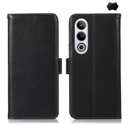 OnePlus Nord CE4 5G Global Magnetic Crazy Horse Texture Genuine Leather RFID Phone Case - Black