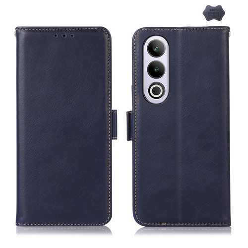 OnePlus Nord CE4 5G Global Magnetic Crazy Horse Texture Genuine Leather RFID Phone Case - Blue
