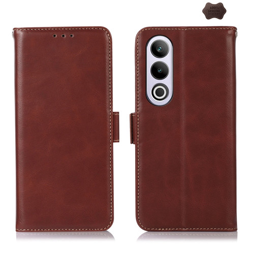 OnePlus Nord CE4 5G Global Magnetic Crazy Horse Texture Genuine Leather RFID Phone Case - Brown