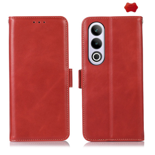 OnePlus Nord CE4 5G Global Magnetic Crazy Horse Texture Genuine Leather RFID Phone Case - Red