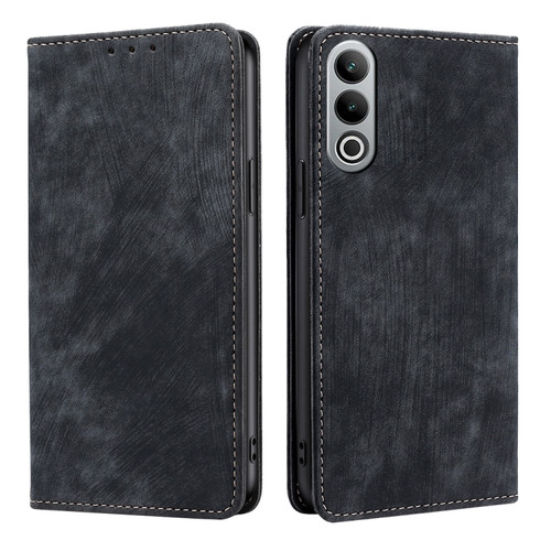 OnePlus Nord CE4 RFID Anti-theft Brush Magnetic Leather Phone Case - Black