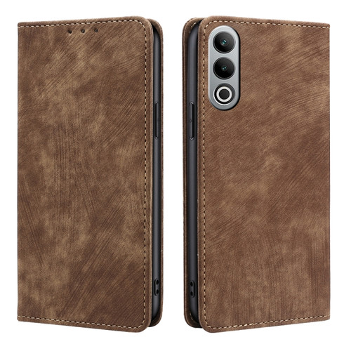 OnePlus Nord CE4 RFID Anti-theft Brush Magnetic Leather Phone Case - Brown