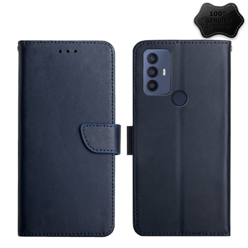 TCL 30 SE Genuine Leather Fingerprint-proof Flip Phone Case - Blue