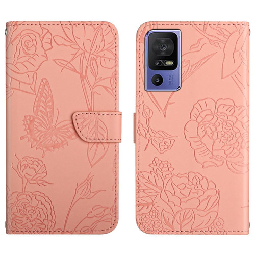 TCL 40 SE HT03 Skin Feel Butterfly Embossed Flip Leather Phone Case - Pink