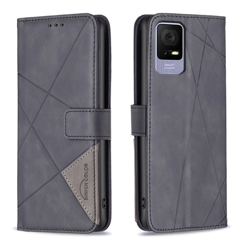 TCL 40 SE Magnetic Buckle Rhombus Texture Leather Phone Case - Black