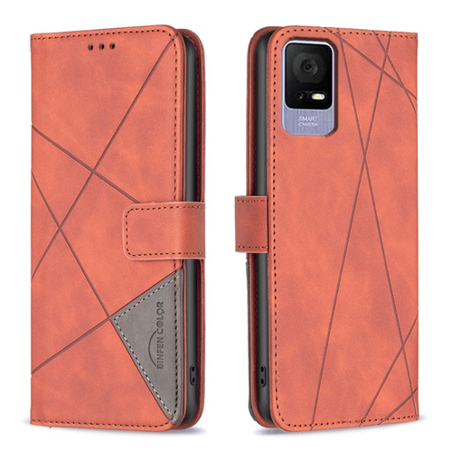 TCL 40 SE Magnetic Buckle Rhombus Texture Leather Phone Case - Brown