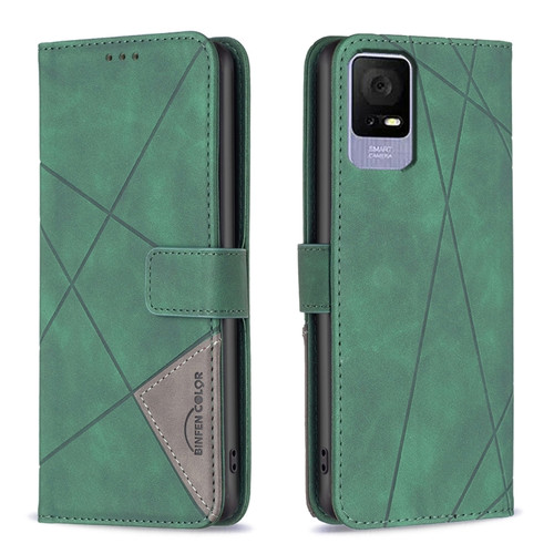 TCL 40 SE Magnetic Buckle Rhombus Texture Leather Phone Case - Green