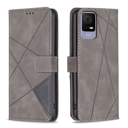 TCL 40 SE Magnetic Buckle Rhombus Texture Leather Phone Case - Grey