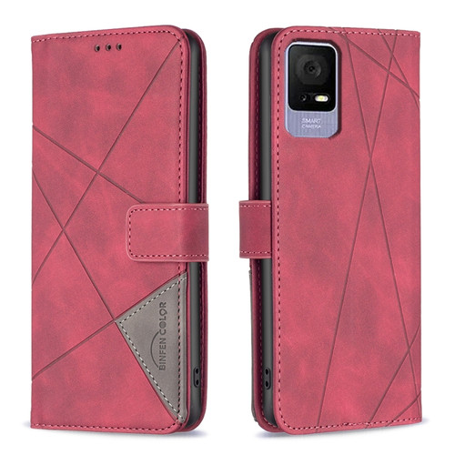 TCL 40 SE Magnetic Buckle Rhombus Texture Leather Phone Case - Red