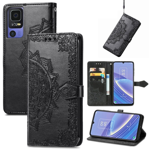 TCL 40 SE Mandala Flower Embossed Leather Phone Case - Black