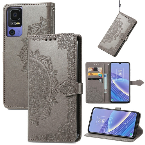 TCL 40 SE Mandala Flower Embossed Leather Phone Case - Gray