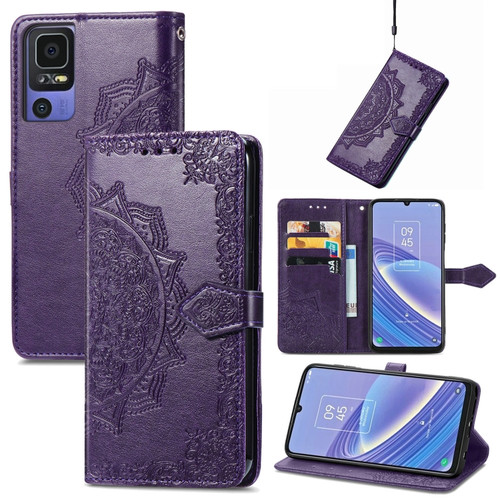 TCL 40 SE Mandala Flower Embossed Leather Phone Case - Purple