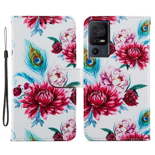 TCL 40 SE Painted Pattern Horizontal Flip Leather Phone Case - Peacock Flower