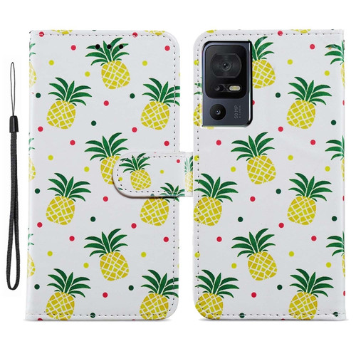 TCL 40 SE Painted Pattern Horizontal Flip Leather Phone Case - Pineapple
