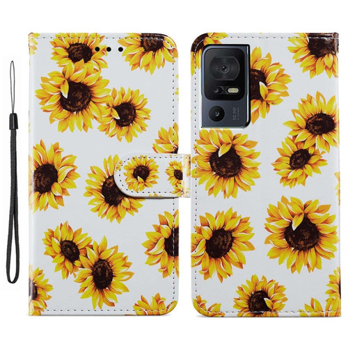 TCL 40 SE Painted Pattern Horizontal Flip Leather Phone Case - Sunflower