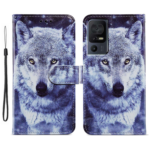 TCL 40 SE Painted Pattern Horizontal Flip Leather Phone Case - White Wolf
