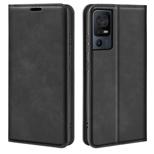 TCL 40 SE Retro-skin Magnetic Suction Leather Phone Case - Black