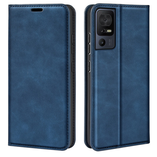 TCL 40 SE Retro-skin Magnetic Suction Leather Phone Case - Dark Blue