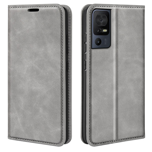 TCL 40 SE Retro-skin Magnetic Suction Leather Phone Case - Grey