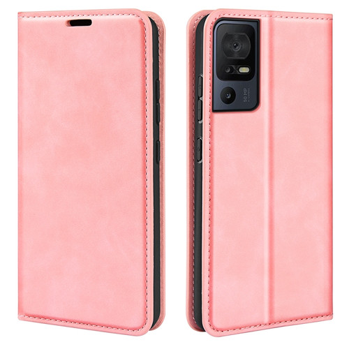 TCL 40 SE Retro-skin Magnetic Suction Leather Phone Case - Pink