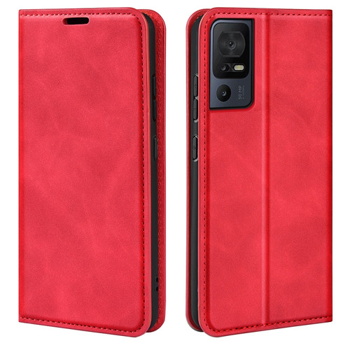 TCL 40 SE Retro-skin Magnetic Suction Leather Phone Case - Red