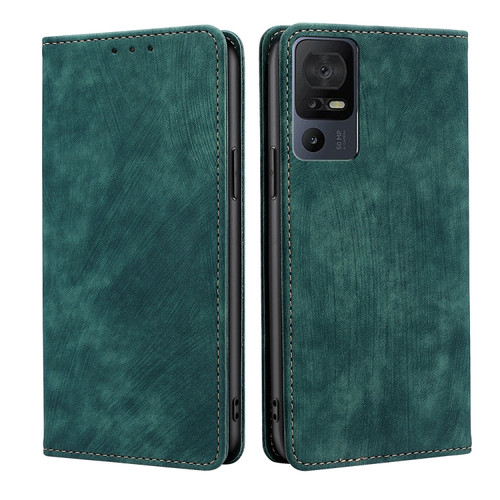 TCL 40 SE RFID Anti-theft Brush Magnetic Leather Phone Case - Green