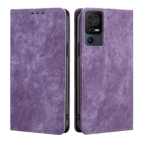 TCL 40 SE RFID Anti-theft Brush Magnetic Leather Phone Case - Purple